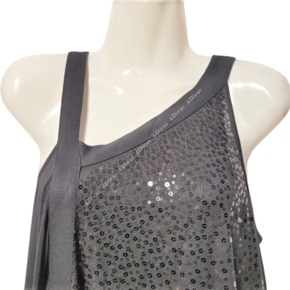 BLACK flowing asymmetrical tunic sequin dress - size S size M - Picture 4 of 16